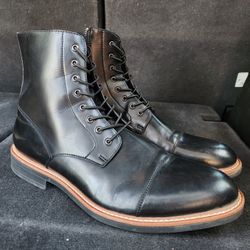 Kenneth Cole Flex Black Leather Zip Up Boots Captoe Size 13