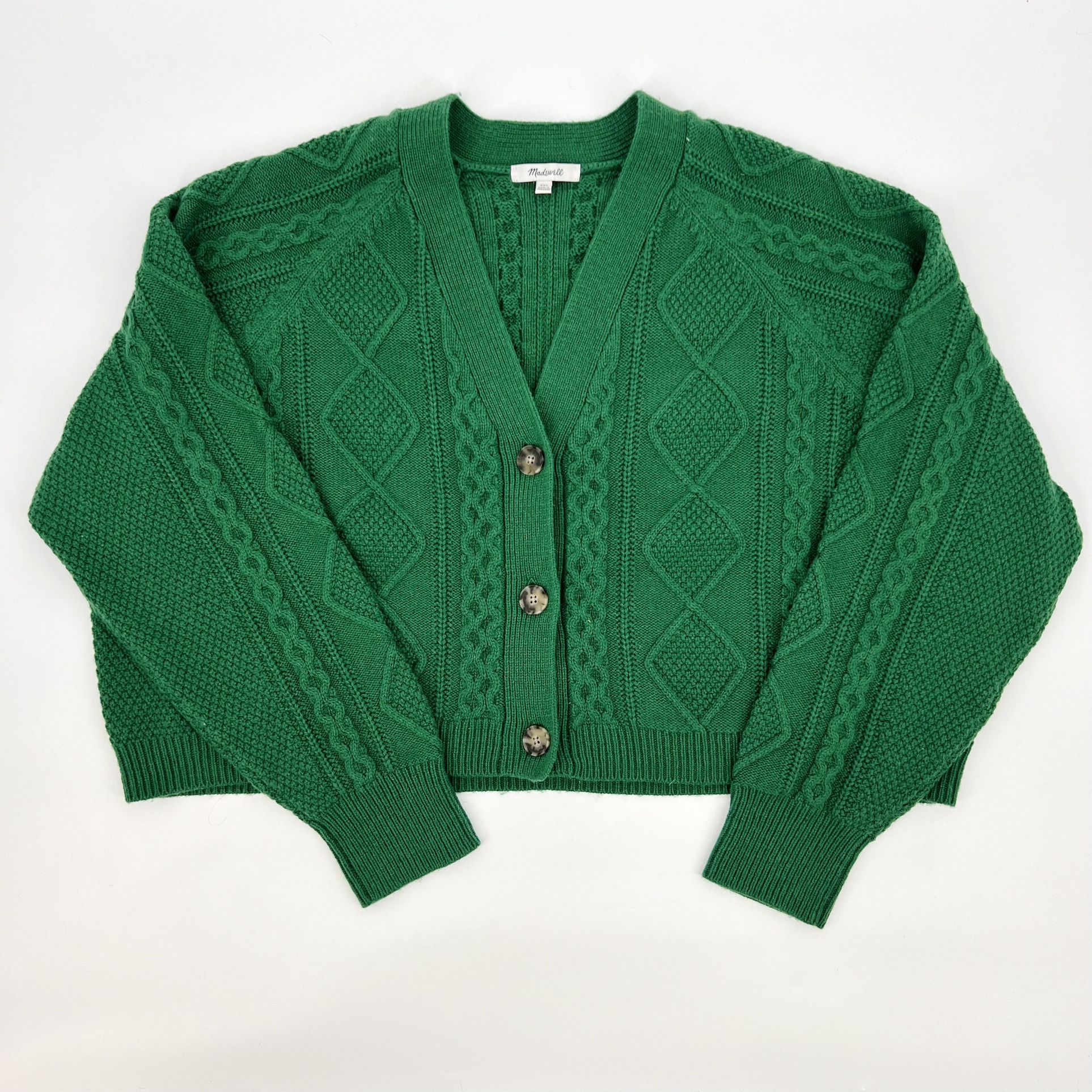 Madewell Wool Blend Cable Crop Cardigan Sweater in Varsity Green Women's XXL