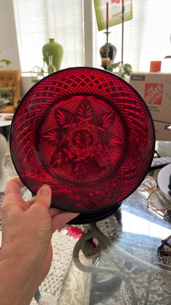 8 red glass dessert or appetizer plates