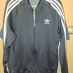 Adidas Tracksuit Jacket Navy Blue Size Large Pockets Zip Up $45