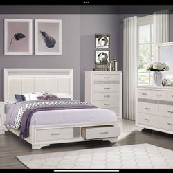 Queen Bed Frame, Dresser, Mirror, Nightstand and Queen Mattress.