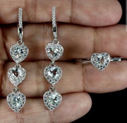 Sensual 100% Natural Aquamarine .925 Sterling Silver  Set Earring & Ring Size 7
