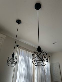 Set of 2 Black Geometric Cage Pendant Lights