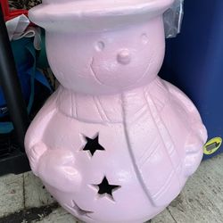 Pink Heavy Frosted Snowman 