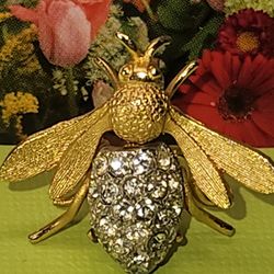 #1635, PRECIOUS 10K GP INSECT BROOCH, PAVE ZIRCONIA DIAMONDS
