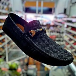 Men Loafer Black Suede Gold Buckle