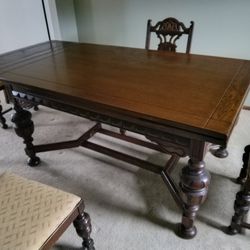 Solid Wood Antique Dining Table With Chairs