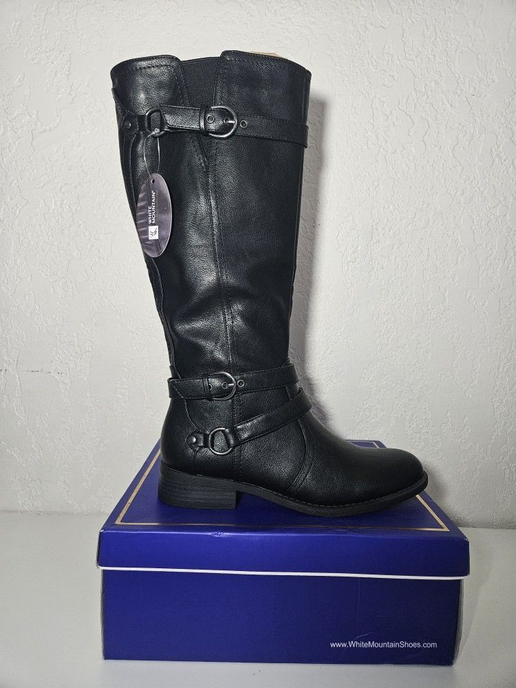 White Mountain Women's Loyal Tall Riding Boots Black 9 Wide Calf