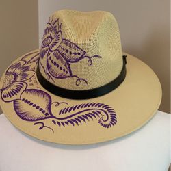 Mexican Artisanal Hat, Hand Painted Hat, Colorful Floral Hat, Traditional Mexican Hat, Floral Painted Hat Size Large