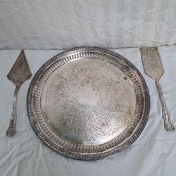 Vintage Ornate Silver Plated Serving Set with Tray and 2 Servers The Sheffield Silver Company USA