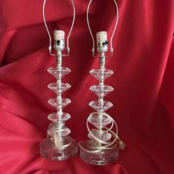 Vintage Mid-Century Modern Design Crystal Glass Table Lamp 23.5" Tall x2