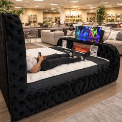 😴 NUEVA!! Cama Con Chimenea LED y Lift De Televisión EN CAJA 📦