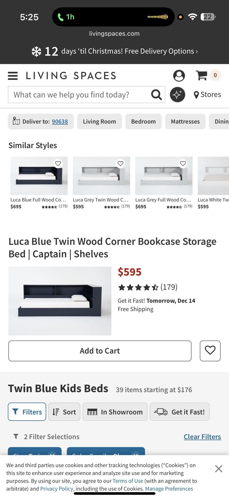 Luca Blue Twin Wood Corner Bookcase Storage Twin Bed And Mattress