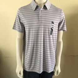 Men's Striped Golf Polo Shirt All in Motion Light Gray Stripe Large. New