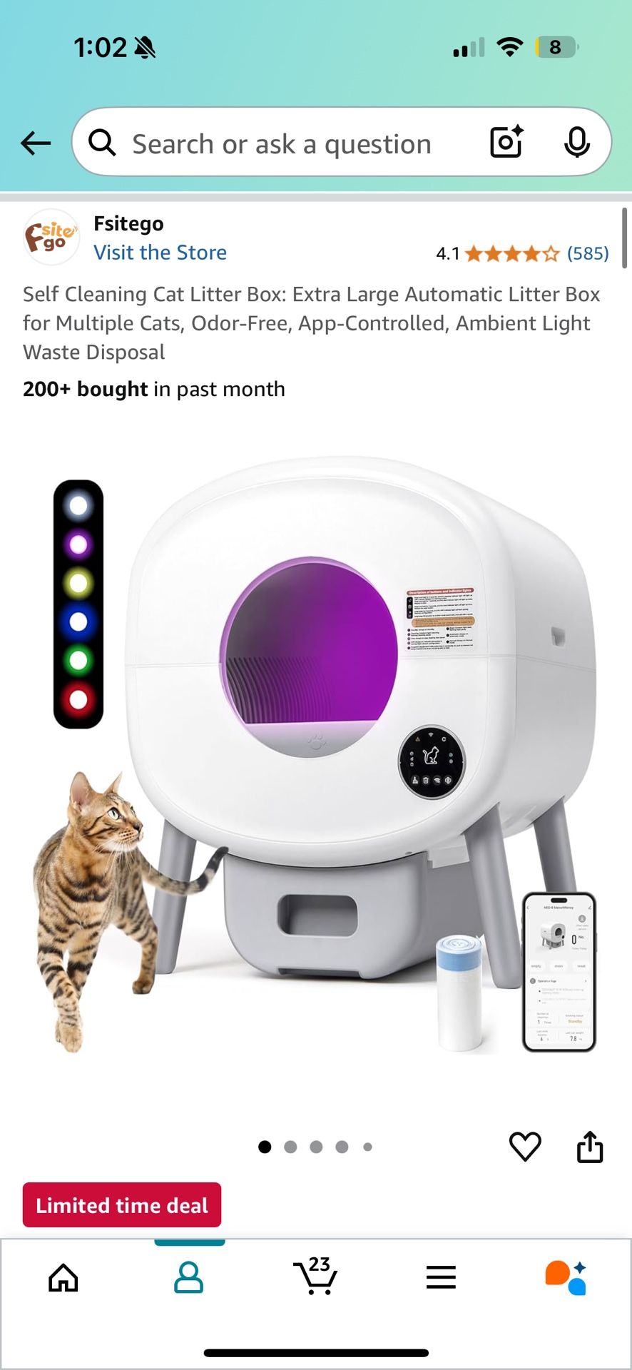 Self Cleaning Cat Litter Box: Extra Large Automatic Litter Box for Multiple Cats, Odor-Free, App-Controlled, Ambient Light Waste Disposal