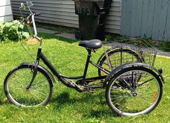 FOLDING Adult Tricycle 24" - Folds In Half For Storage - Cargo Trike + Mirrors + Huge Basket