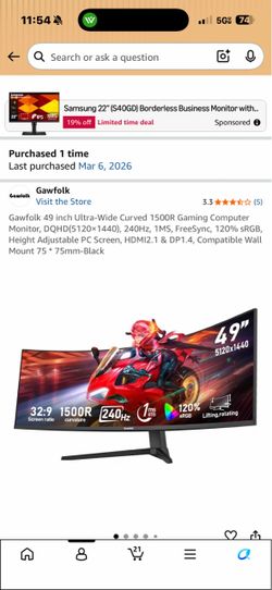 Computer monitor 49 inch