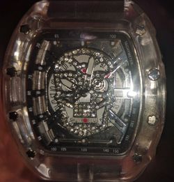 Acrylic and faux diamond skull watch