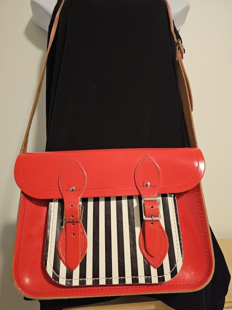$55.00 - Leather Purse By The Cambridge Satchel Co. - Bright Red, Black & White! Like New - PRICE JUST REDUCED!