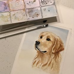 Original Hand-Painted Watercolor Golden Retriever Portrait – Framed Dog Art