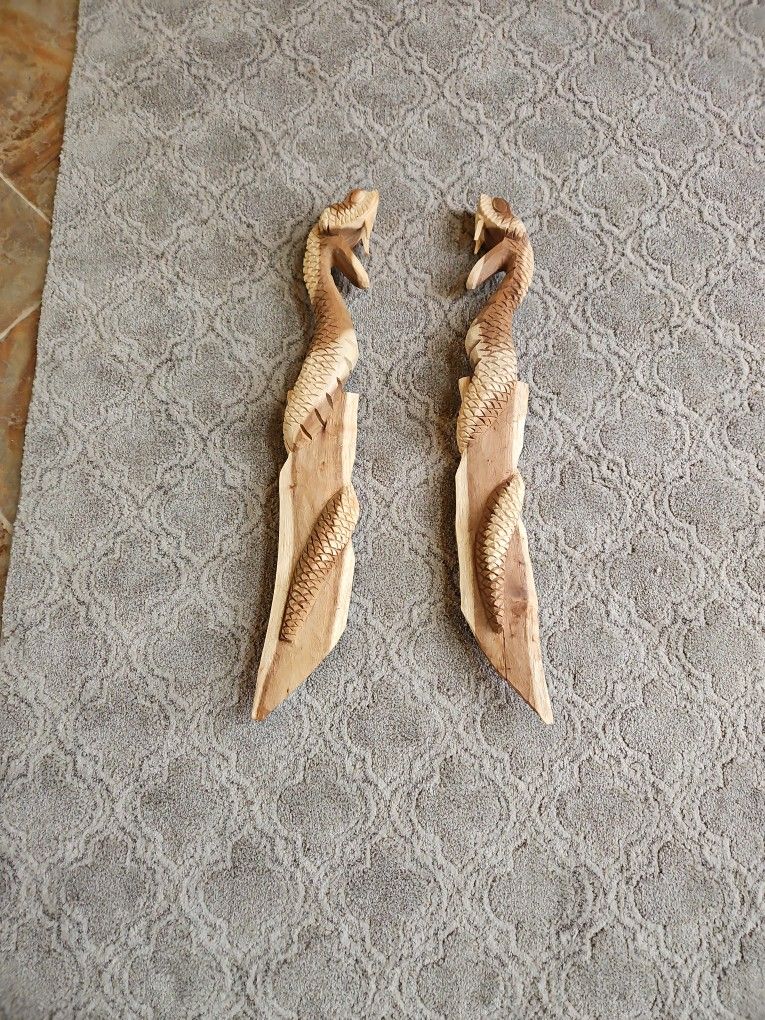 Pair Of Wood Carved Cobra