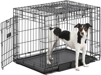Qpets 30 Inches Dog Crate, Folding Dog Kennel, Dog Cage, Two Doors, with a Tray