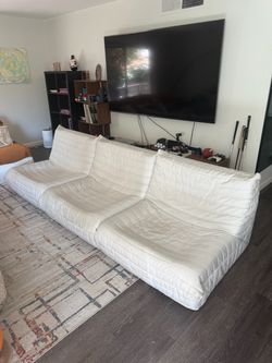 White Quilted Low-Profile 3-Seat Sofa