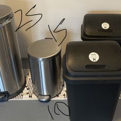 5 Trash cans Prices 25-15-10-10-5