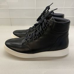 New - Aquatalia Men's Pete Leather high Top sneakers-Black -US 11.5-UK 11- EUR 45