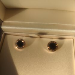Bvlgari 18 KT Yellow Gold Stud Earrings With Onyx Insert