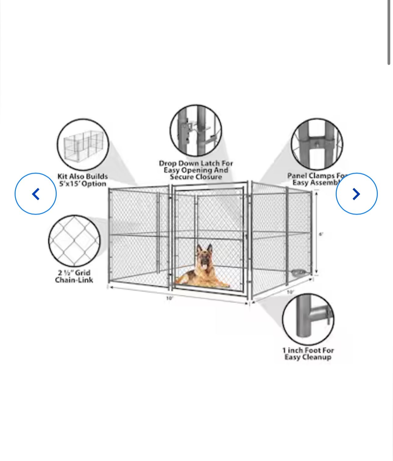 Pet Sentinel Chain Link Dog Kennel 10ft L x 10ft W x 6ft H for Sale