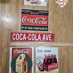 LOT of 5 Vintage COCA-COLA Signs Advertising/Metal Tin 1998-see*