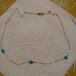 14k.gold. Sleeping Beauty Turquoise .Bead .Necklace