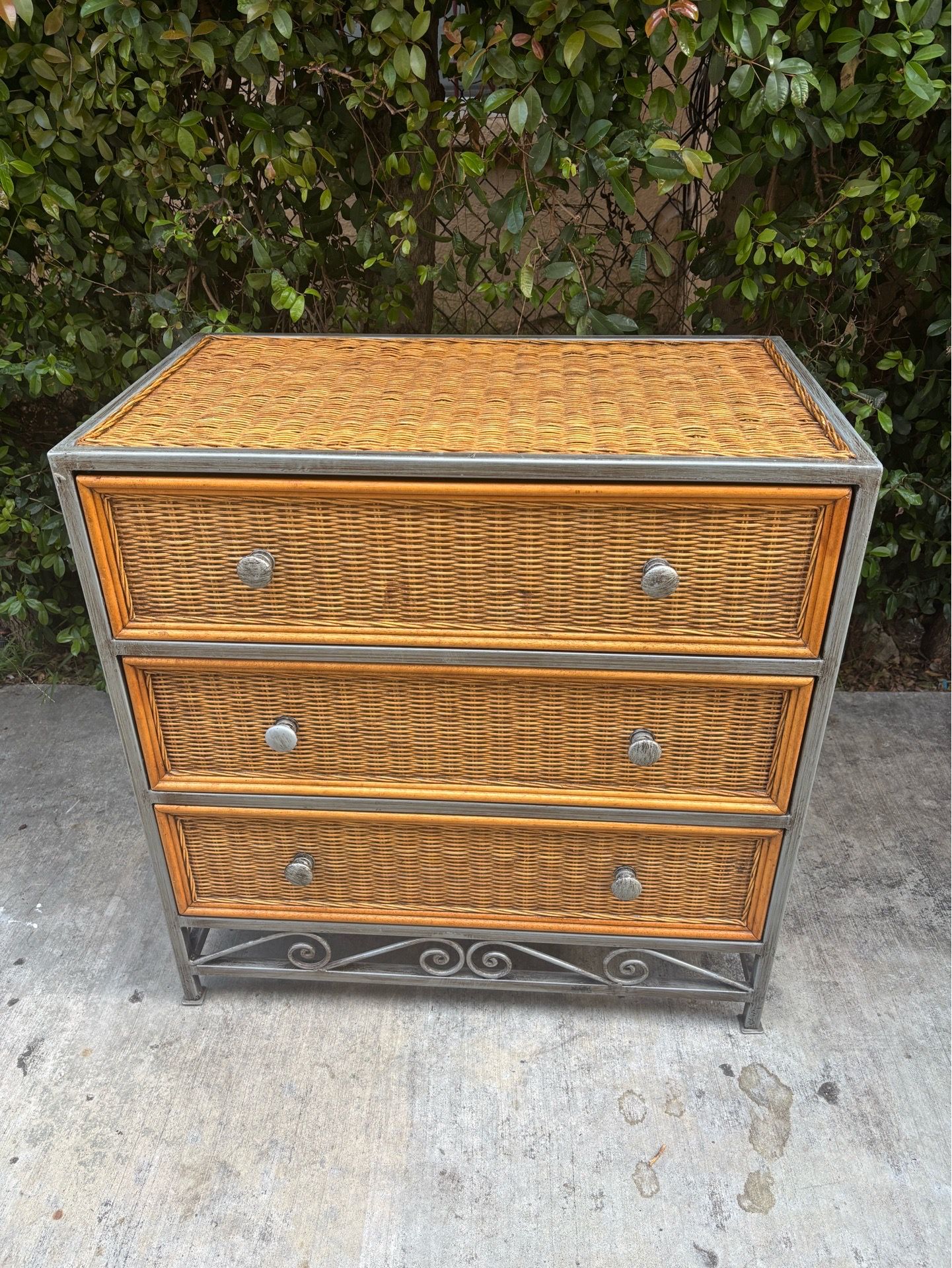 Pier 1 Miranda Wicker 3 Drawer Dresser Rattan W Metal Scrolls