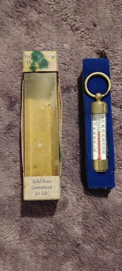 Vintage New Old Stock. Brass Thermometer 