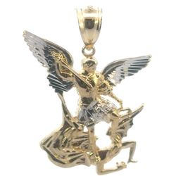 14k Two-Toned White Yellow Gold Saint Michael Pendant Necklace Charm  GP3114178