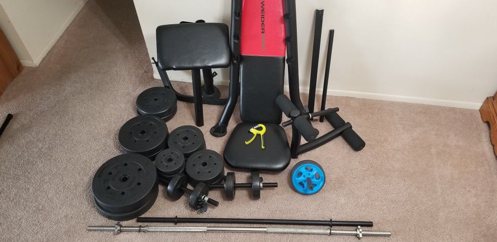 Weider Pro Benchpress Full Set And Extra Weigths Etc For Sale.