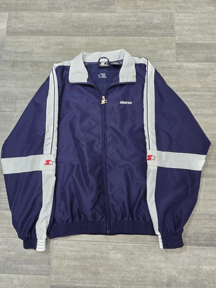 Starter Jackets Men's Vintage Size Small Blue White Stripes Down Arms