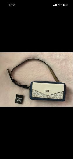 Michael Kors Monogram Zip Crossbody Phone Pouch, Blue/White,