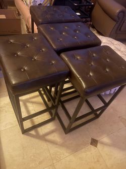 4 Backless Leather Barstools