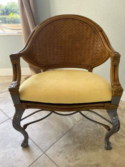 Modern Metal  Rattan And Bamboo Accent Arm Chair