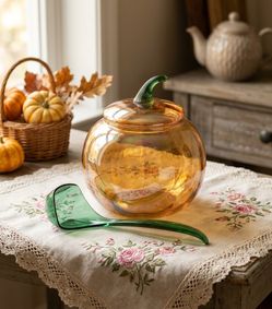 Glass Pumpkin Punch Bowl with Ladle