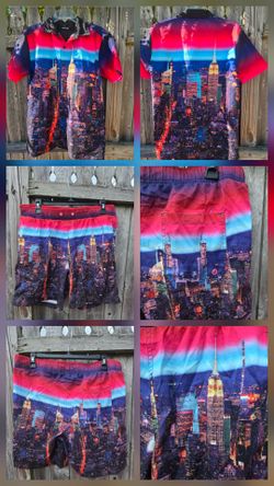 Fashion nova men's NYC Skyline Print Shirt and trunks Set