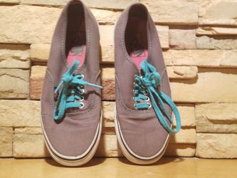 Grey Van's Shoes w/ Teal Shoelaces Unisex M 8 W 9.5