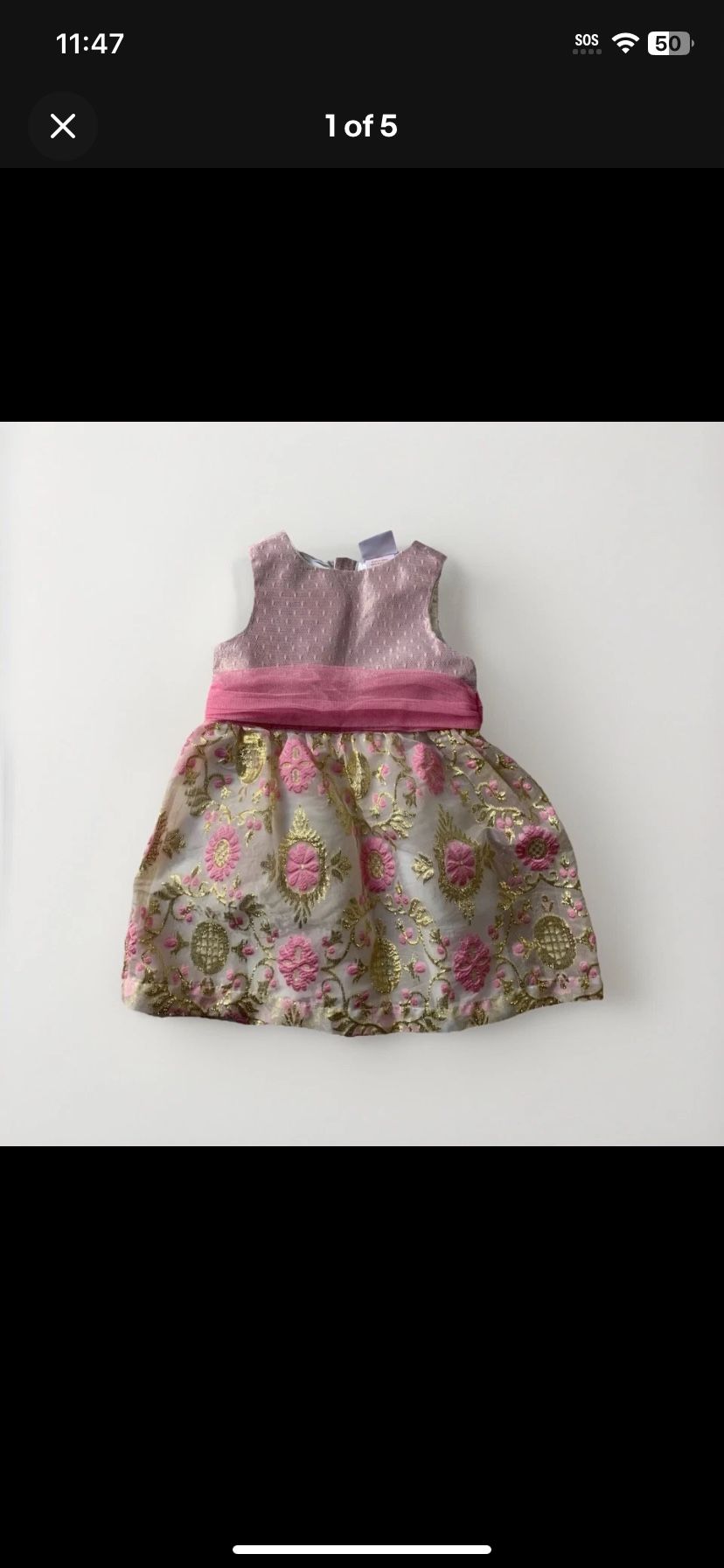 Girl 9 Month Gold Dress Sleeveless Pattern Bow