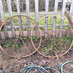 2 Vintage Steel Wagon Wheels