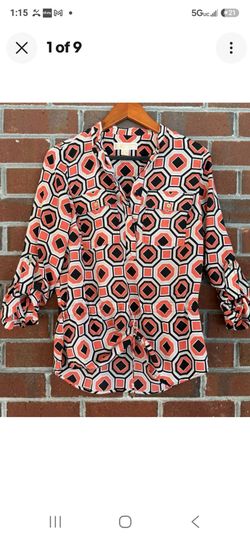 MICHAEL KORS ORANGE M8X GEOMETRIC BLOUSE SIZE 4