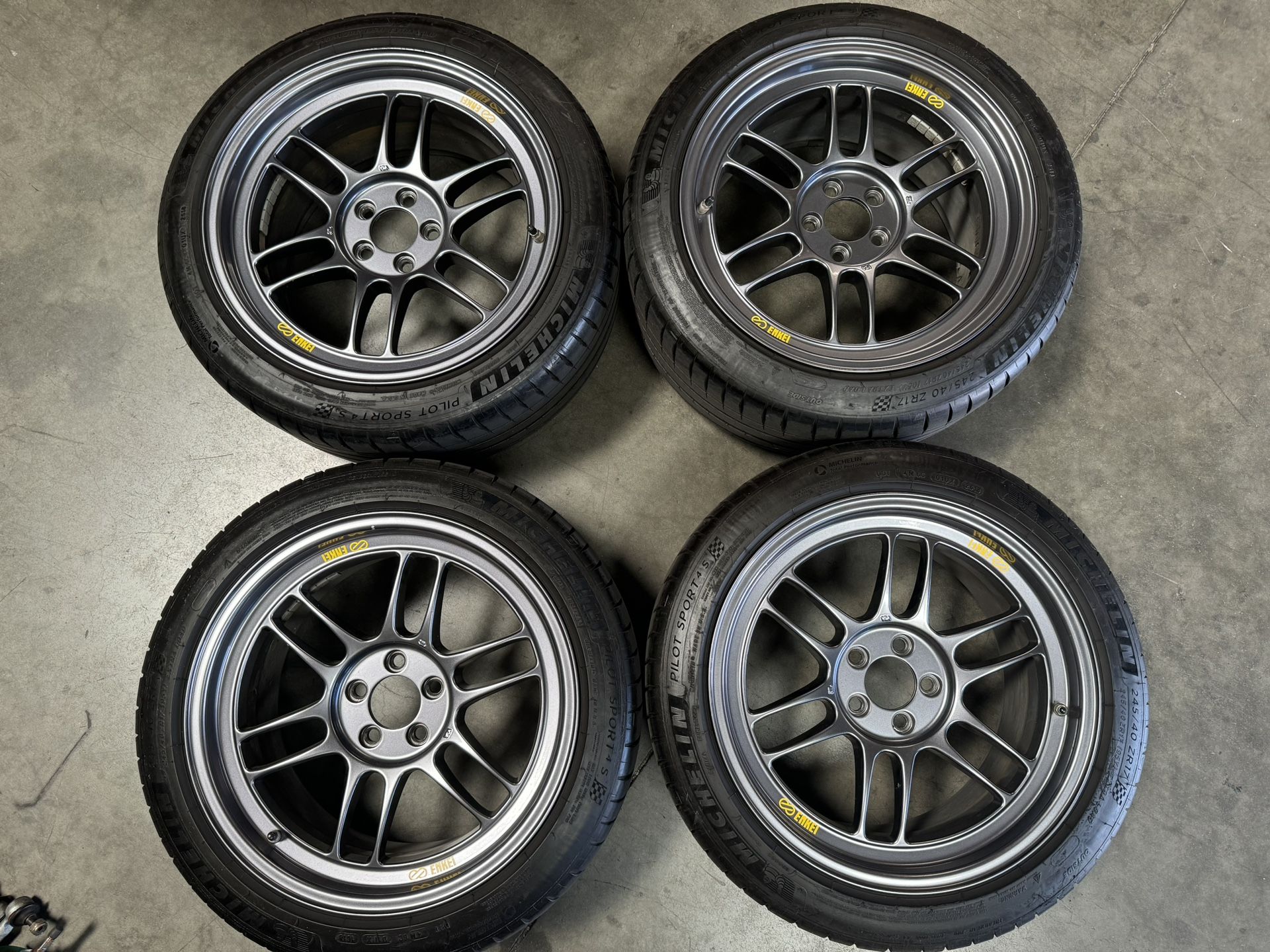 Enkei RPF1 Gunmetal 5x100 17x9 Et45 w/ Michelin Pilot Sport 4S 245/40/17