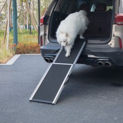 63.5'' Adjustable Aluminum Dog Ramp Portable Folding Non-Slip for SUV Dog Stair