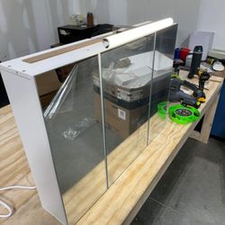 LED Medicine Cabinet with 3 Mirror Door & 2 Outlets&USB Ports